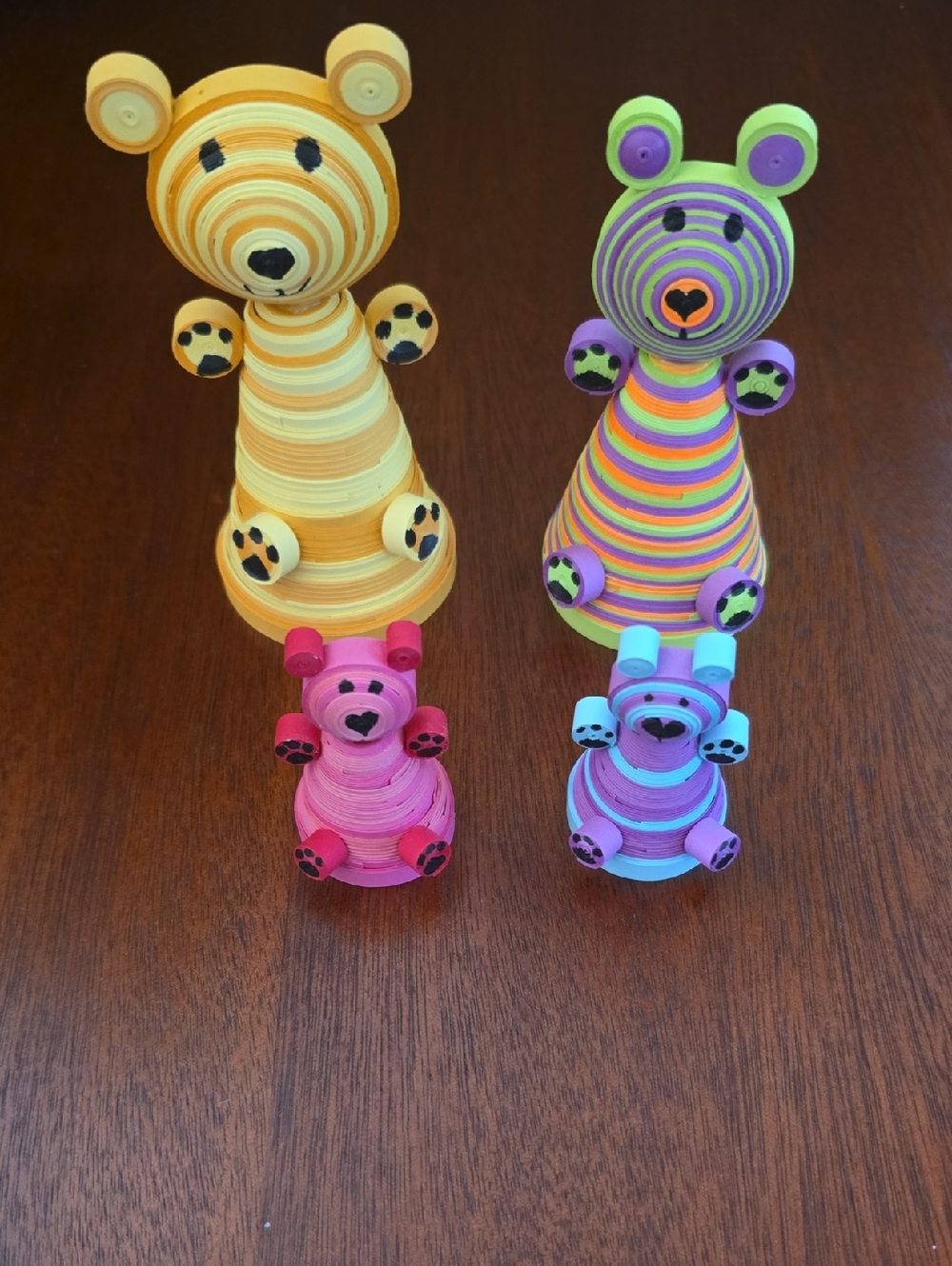 Vibrant Striped Bear Sculpture Set – Yellow, Multicolor, Pink, Blue Prison Art